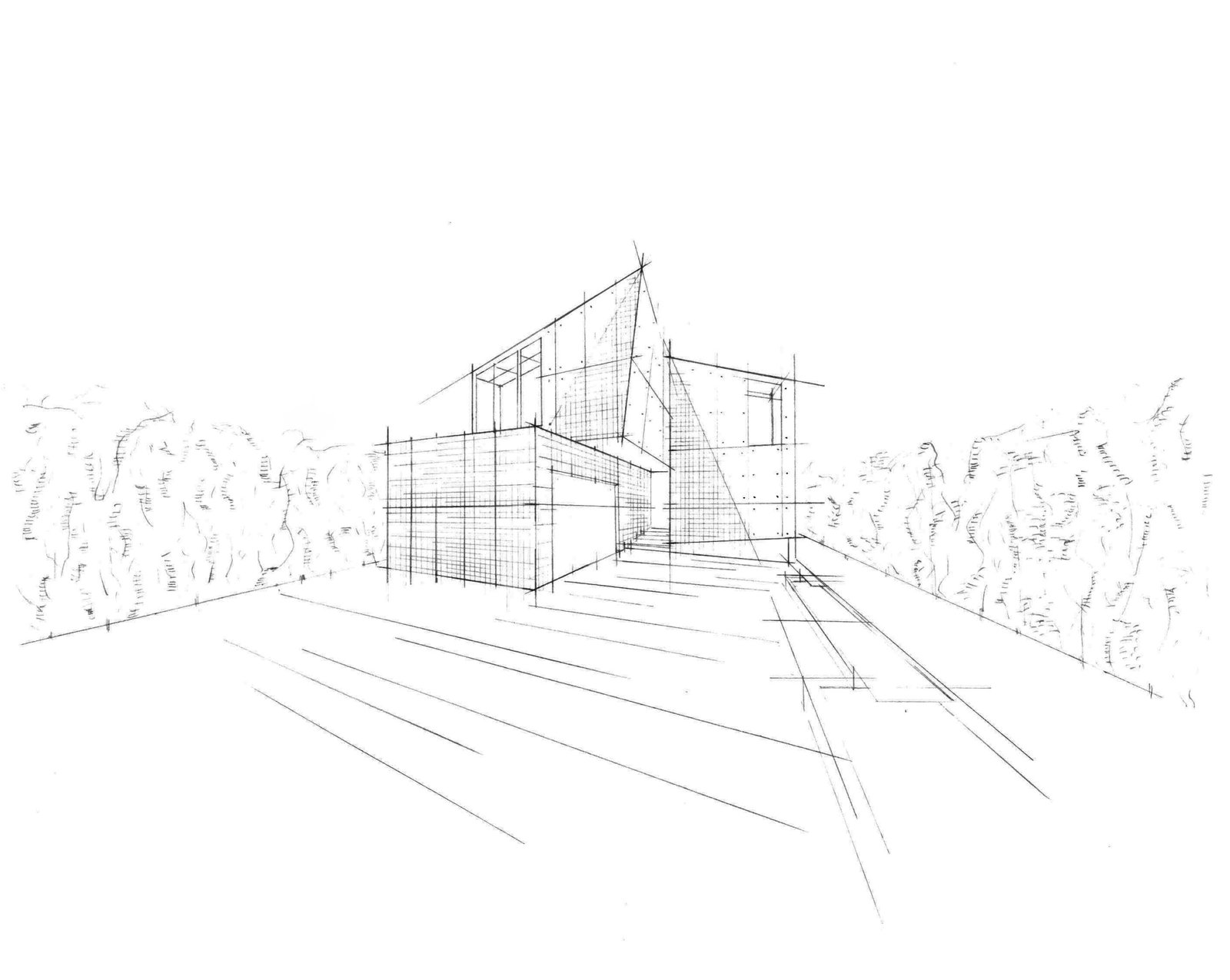 Architectural axonometric line drawing